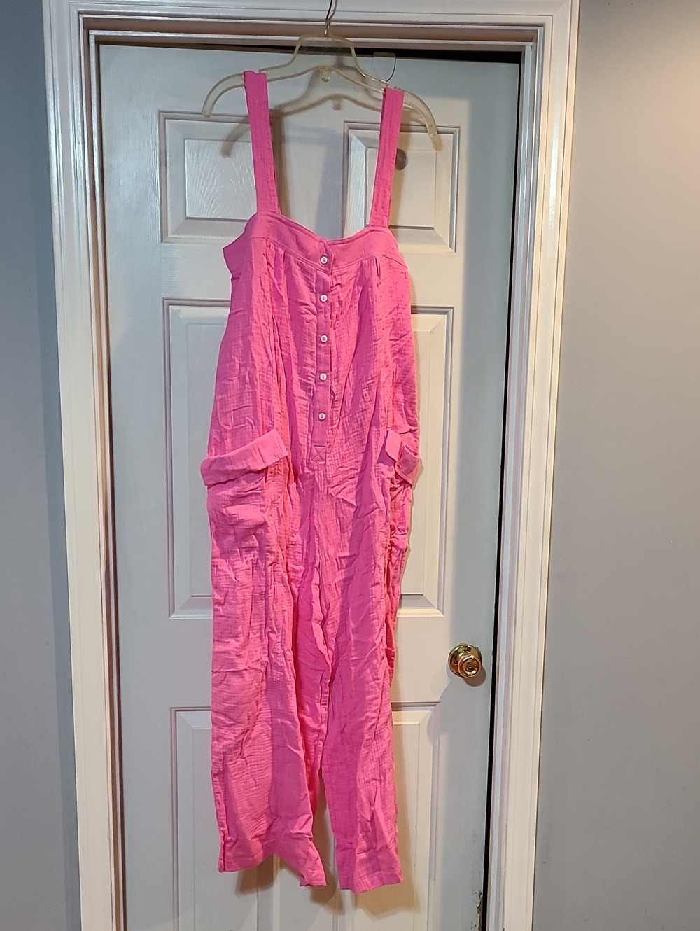 BiBi Bright Pink Wide-Leg Button Jumpsuit